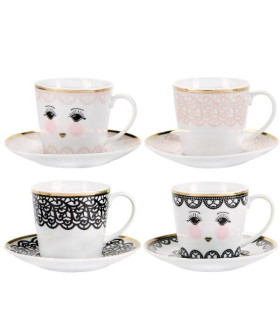 Lace Espresso set di 4 tazze con ricamo Miss Etoile