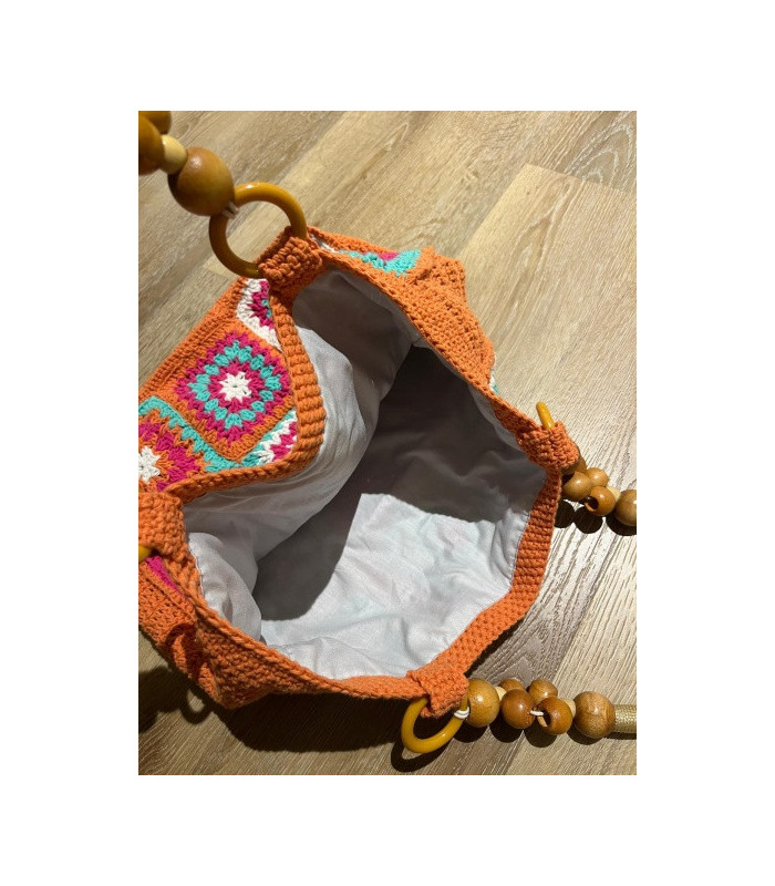 Borsa morbida Crochet fatto a mano, con manici in Bambu'