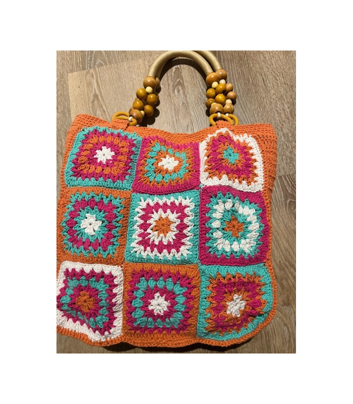 Borsa morbida Crochet fatto a mano, con manici in Bambu'