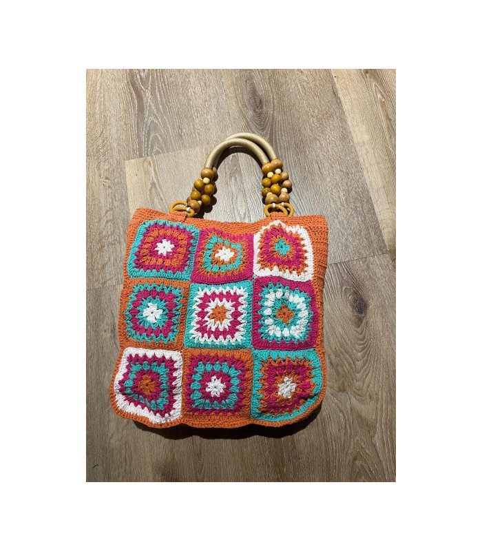 Borsa morbida Crochet fatto a mano, con manici in Bambu'