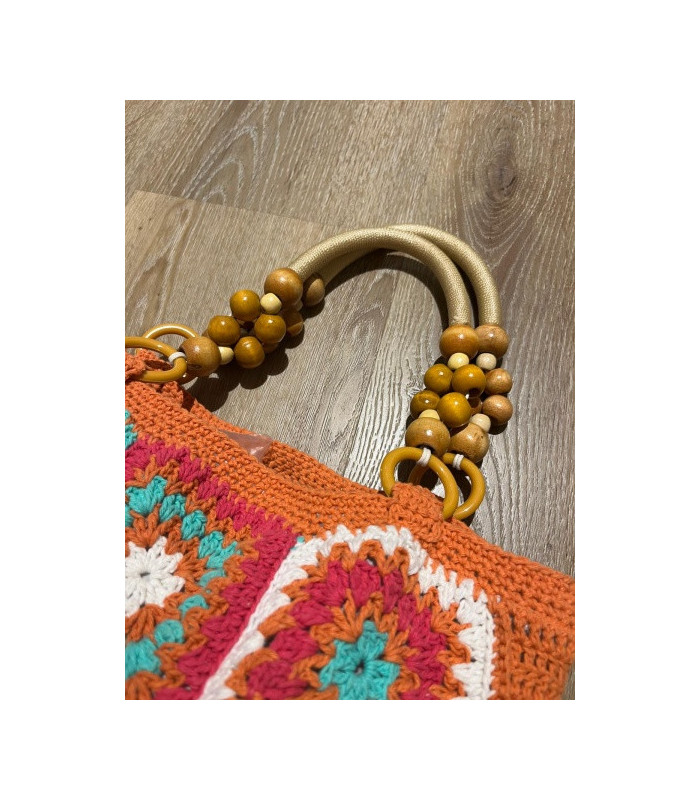 Borsa morbida Crochet fatto a mano, con manici in Bambu'
